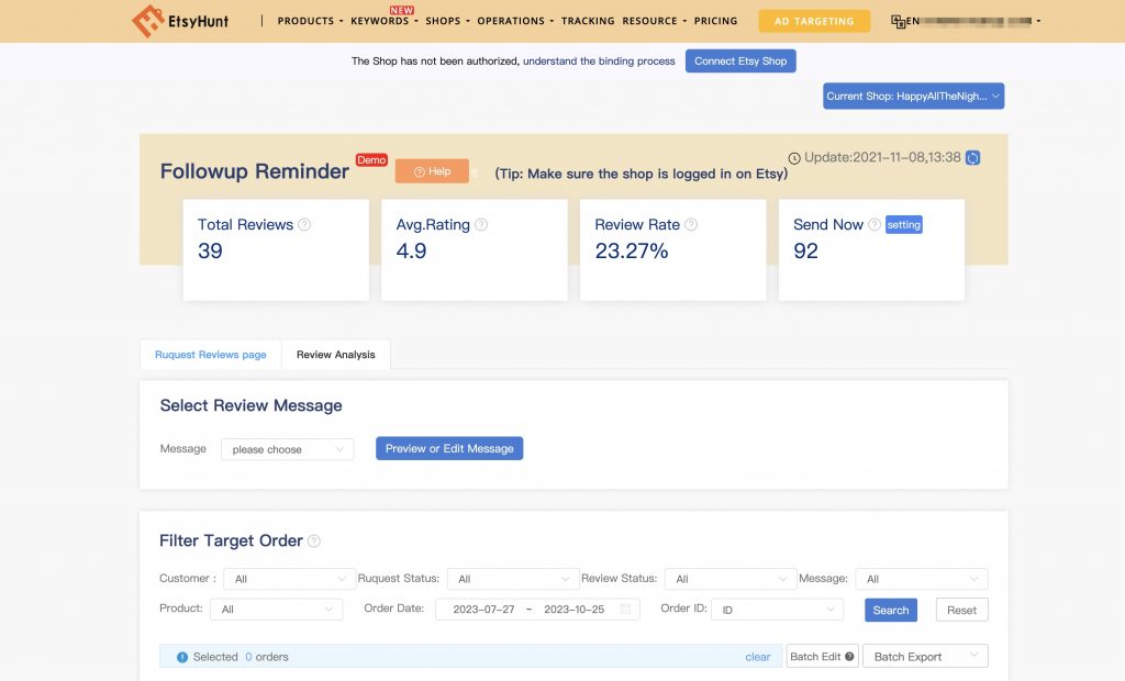 EtsyHunt Followup Reminder