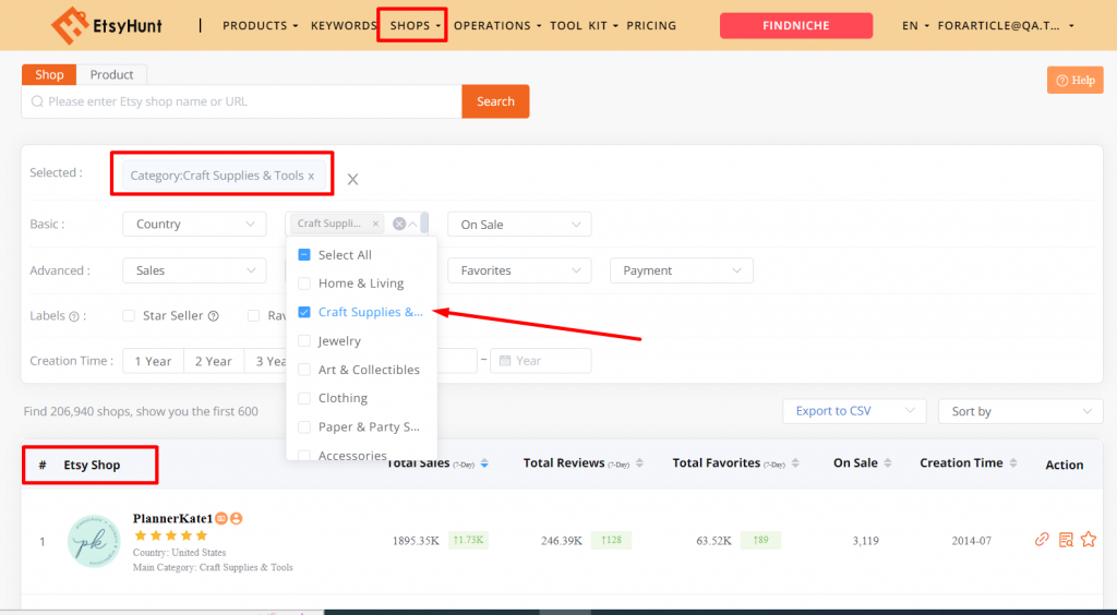 Analyze Top Craft Stores