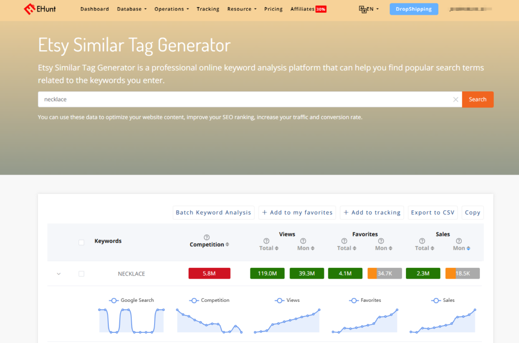 ehunt similar keyword tool